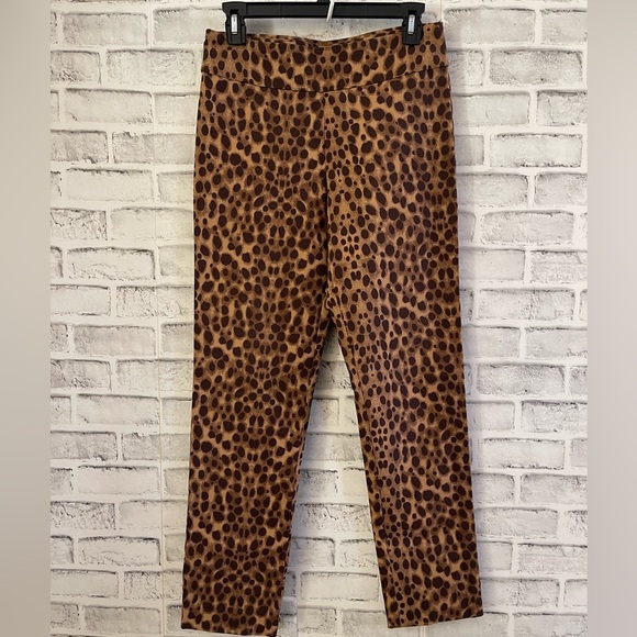 Women’s Krazy Larry leopard animal print straight leg pull on pants Size 4 - Picture 2 of 5